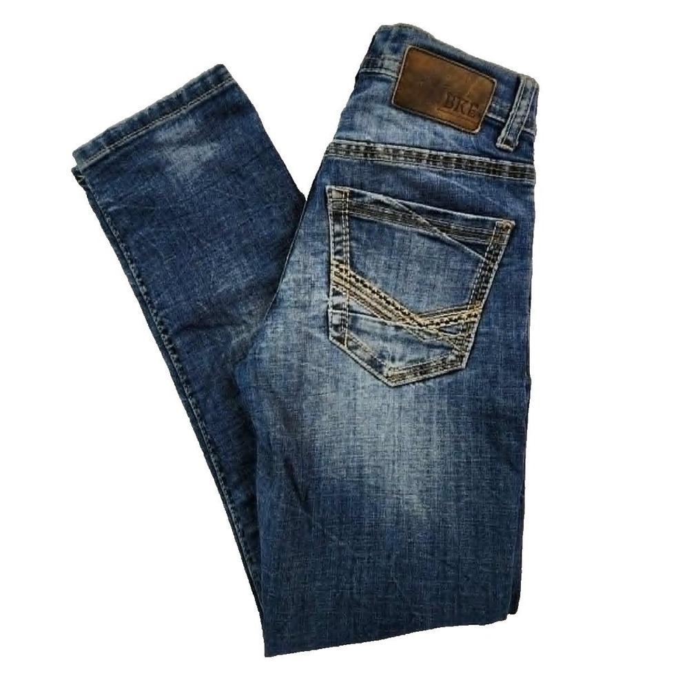 BKE Alec Straight Leg Blue Jeans Mens 26S Medium Wash Distressed Denim